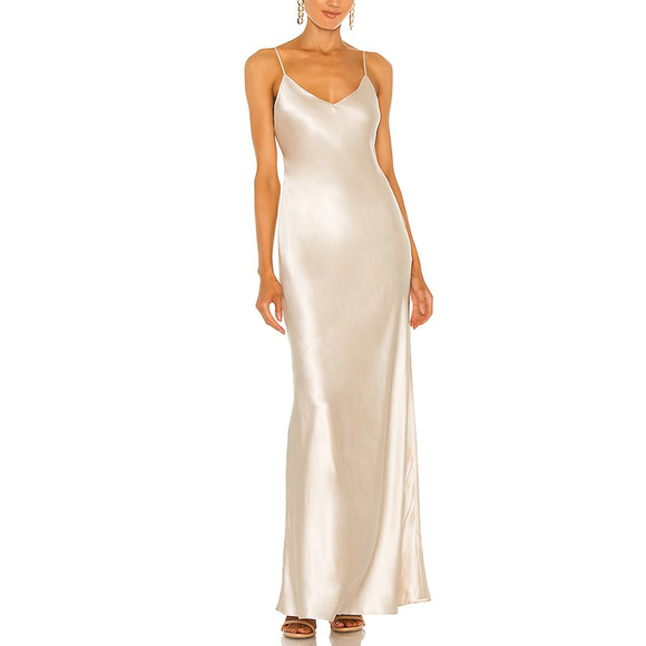 L'Agence 'Serita' White Silk Maxi V-Neck Bias Dress Size 4 - NWT - Picture 1 of 5
